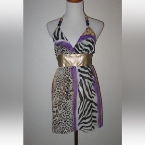 TRICIA FIX leopard animal print halter tunic mini dress M